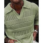 preiswerte Herrenpullover-Herren Pullover Strickpullover Gerippt Stricken Normale Oberteile Gestrickt Einfach Revers Mode Basic Urlaub Alltagskleidung Bekleidung Herbst Winter Blau Grün S M L