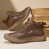 economico Stivaletti alla caviglia-scarponi da trekking bianchi da uomo fatti a mano: design in similpelle resistente e confortevole, perfetti per le avventure all'aria aperta e per l'uso quotidiano