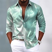 baratos Camisa de Seda Masculina-Homens Estampa Geométrica Mármore Arte abstrata Camisa Social Blusa de cetim Saia Manga Longa Moda Casual Férias Dia a Dia Verão Primavera Outono Aberto para a Lateral Impressão 3D Camisas de botões