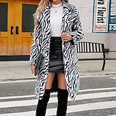 preiswerte Sherpa-Jacken-Damen Mantel Kunstpelzmantel Warm Bequem Knöpfe Pelze &amp; Leder Mode Lässig Farbblock Urlaub Straße Lässig Alltagskleidung Lang Umlegekragen Normale Passform Langarm Oberbekleidung Weiß Braun Herbst