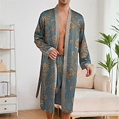 abordables Robes de Chambre-Homme Pyjamas Robe en soie Vêtements de Nuit Robe de bain 1 Pièce Impressions Graphiques Mode Élégant Classique Quotidien Maison Lit Polyester Confort Doux Col en V manche longue Ceinture Incluse