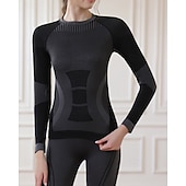 cheap Tops-Women's Baselayer Thermal Shirts Long Sleeve Crew Neck Top Outdoor Thermal Warm Winter Autumn / Fall Chinlon Patchwork Black Pink Blue Ski / Snowboard Tennis Winter Sports