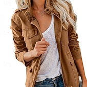 ieftine Blazere și costume-Pentru femei Palton de iarnă Jachetă Sacou Comfortabil Fermoar Buzunar Casual Simplu Vacanță Casual Purtare Zilnică Ieșire Regulat Guler de stand Fit regulat Manșon Lung Îmbrăcăminte exterioară Negru