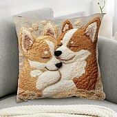  Cute Dog Plush Pillow Cover, Soft Short Velvet Decorative Cushion Case with Knitted Print for Bed, Sofa, Car, or Office Chair