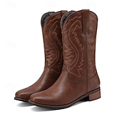 economico Stivali da cowboy e occidentali-stivali da cowboy da uomo in similpelle marrone scuro con ricami intricati: calzature eleganti e resistenti per occasioni in stile western e per l'uso quotidiano