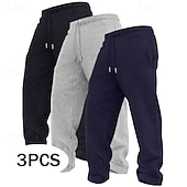cheap Straight Leg-3Pcs Men's Straight Leg Sweatpants Fleece Trousers Casual Pants Drawstring Elastic Waist Multi-pack Plain Comfort Full Length Outdoor Travel Daily Basic Fashion