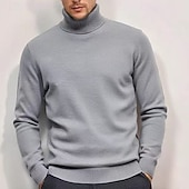cheap Men's Pullover Sweater-Men's Christmas Jumper Christmas Sweaters Holiday sweater Pullover Sweater Jumper Knit Sweater Ribbed Knit Regular Tops Knitted Plain Turtleneck Fashion Basic Vacation Daily Wear Clothing Apparel