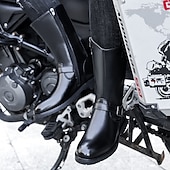 olcso Motoros csizma-Fekete műbőr férfi motoros csizma csattal – tartós és stílusos lábbeli motoros rajongóknak és karácsonyi kalandokhoz