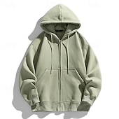 economico felpe con cappuccio da uomo di base-Per uomo Felpa con cappuccio Felpa con cappuccio a zip intera Aalbicocca Nero Bianco Vino Blu marino Con Cappuccio Semplice Coulisse Con zip Tasca Sport &amp; Outdoor Quotidiano Ferie Poliestere
