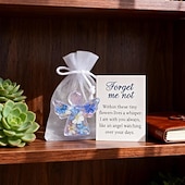 זול פסלים-מזכרת מלאך פרחים מיובשים "אל תשכח אותי", מתנה של מלאך "אל תשכח אותי" עם שקית אורגנזה וכרטיס תנחומים, מתאים לקישוט יפהפה לחלונות, עצי חג המולד, קישוט תלייה לזיכרון