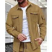 preiswerte Herrenhemd zum Knöpfen-Herren Hemd Sommerhemd Freizeithemd Knopfhemd Schwarz Weiß Gelb Rosa Wein Langarm Einfach Revers Urlaub Hawaiianisch Tasche Bekleidung Polyester Mode Lässig Bequem