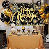 cheap New Year-New Years Eve Party Black and Gold Decorations Sequin Backdrop – Glitter Black Gold Fabric Banner for 2026 Happy New Year Party, Photo Booth &amp; Holiday Celebration Decor