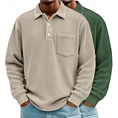 billige Klassisk poloskjorte for menn-2 stk. herre kordfløyelsskjorte poloskjorter fritid sport jakkeslag langermet mote basis fargeblokk 2-delt flerpakning høst vår &amp;høst alle årstider vanlig passform