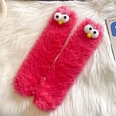 billiga Hemma kläder-Unika och roliga fula strumpor, fluffiga monsterstrumpor för kvinnor, mjuka plyschiga vinterstrumpor med aliendesign och 3D-ögon och leende, mysiga, pälsiga tofflor för hemmet eller present