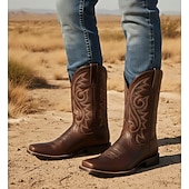 ανδρικές καφέ κεντημένες μπότες καουμπόη από ψεύτικο δέρμα - κλασικό ανθεκτικό στυλ ροντέο με τετράγωνα δάχτυλα για ράντσο και ρούχα για εξωτερικούς χώρους Χαμηλού Κόστους Καουμπόη και δυτικές μπότες-ανδρικές καφέ κεντημένες μπότες καουμπόη από ψεύτικο δέρμα - κλασικό ανθεκτικό στυλ ροντέο με τετράγωνα δάχτυλα για ράντσο και ρούχα για εξωτερικούς χώρους