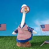 billige Veranda gåseantrekk-2 stk. patriotiske verandagåseantrekk sementgåskostyme 4. juli-stil gåsantrekk inkludert sløyfe og hatt til hagedekorasjon fest uteplass julegave