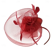 cheap Fascinators-Fascinators Tulle Fedora Hat Wedding Tea Party Horse Race Cocktail Elegant Vintage With Feather Tulle Headpiece Headwear