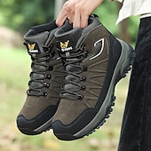 voordelige Winter- en sneeuwlaarzen-beige en zwarte waterdichte wandelschoenen voor heren met antislipzool en warme voering, outdoor trekkingschoenen voor winterkamperen en bergavonturen