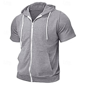 cheap Basic Hoodies-Men's Hoodie Full Zip Hoodie Black Pink Wine Purple Fuchsia Hooded Plain Drawstring Pocket Sports &amp; Outdoor Daily Holiday Polyester Streetwear Basic Casual Summer Spring Clothing Apparel Hoodies