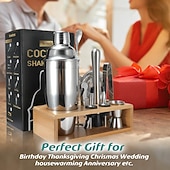 economico Set da Cucina-Set shaker per cocktail da 10 pezzi con supporto in bambù - kit da barman per mixologia