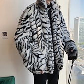 voordelige Herenjacks &amp; jassen-Voor heren Winterjack Jas van imitatiebont Vakantie Dagelijks Thermisch Warm Fleece Herfst Winter Luipaard Modieus Streetwear Opstaand Normaal Wit Geel Jacks
