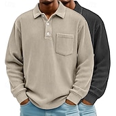 billige Klassisk poloskjorte for menn-2 stk. herre kordfløyelsskjorte poloskjorter fritid sport jakkeslag langermet mote basis fargeblokk 2-delt flerpakning høst vår &amp;høst alle årstider vanlig passform