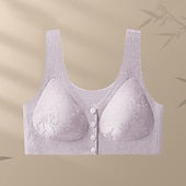 baratos Sutiãs esportivos &amp; coletes-Mulheres Sutiã com fecho frontal Roupa-Interior Conforto Liberdade Total Sem Fio Cor Sólida / Simples Esporte Roupas Esportivas Roxo Profundo Preto Academia Pilates Zumba