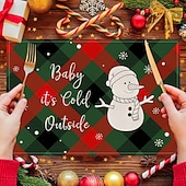 baratos Placemats &amp; Coasters &amp; Trivets-6 peças de floco de neve vermelho de natal &amp;Jogo americano de boneco de neve de árvore de Natal resistente ao calor, jogos americanos quadrados de linho para decoração de mesa de sala de jantar,