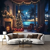 baratos Tapeçarias de Parede-tapeçaria de natal com papai noel, árvore de natal &amp;elfo, decoração de arte para pendurar na parede, decoração para casa, quarto, sala de estar ou escritório