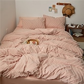 お買い得  羽毛布団カバーセット-3D刺繍の花柄寝具セット、ウォッシュドコットン4点セット、韓国風北欧風ベッドシーツセット、日本のミニマリスト風シンプル3点キルトカバーセット