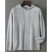 Недорогие Мужской шерстяной свитер-мужской свитер из чистой шерсти премиум-класса, кашемир, классический трикотажный свитер с капюшоном и завязками, мягкий, теплый, дышащий