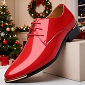 billiga Oxford-skor-Klarröda oxfordskor i konstläder för män – klassiska och bekväma skor för julmiddag och högtidssammankomster