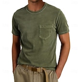 billiga grundläggande t-shirts-Herr T-shirt Tvätta skjorta i 100 % bomull Kortärmad Rund hals Sommar Vår Alla årstider Ensfärgat Elegant Vintage Neutral Ficka Crewneck Urblekt Ledigt Hem Utomhus Ljusblå Aprikos Svart Topp t-shirt