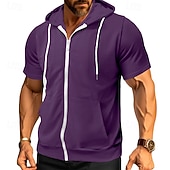 cheap Basic Hoodies-Men's Hoodie Full Zip Hoodie Black Pink Wine Purple Fuchsia Hooded Plain Drawstring Pocket Sports &amp; Outdoor Daily Holiday Polyester Streetwear Basic Casual Summer Spring Clothing Apparel Hoodies
