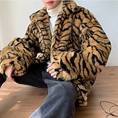 voordelige Herenjacks &amp; jassen-Voor heren Winterjack Jas van imitatiebont Vakantie Dagelijks Thermisch Warm Fleece Herfst Winter Luipaard Modieus Streetwear Opstaand Normaal Wit Geel Jacks