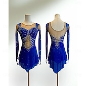ieftine Rochii de patinaj artistic-Rochie de Patinaj Artistic Pentru femei Fete Πατινάζ στο πάγο Rochii Bleumarin Peteci Mâneci cu Gaura Spandex Plasă Înaltă Elasticitate Antrenament Competiție Ținută Patinaj Clasic Cristale / Strasuri