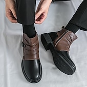 baratos Botas de trabalho-Botas masculinas de couro sintético bicolor, pretas e marrons, com tira de fivela lateral e design de gáspea dobrada, botas vintage feitas à mão para amantes da moda retrô