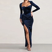 economico Vestito Semplice-Per donna Abito Lungo Maxi Abito Abito in Velluto Vestito da Festa Abito da Cocktail Elegante Moda Moderno Festa serale Feste Cocktail party Vestibilità regolare Semplice Manica Lunga Collo quadrato