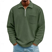 billige Klassisk poloskjorte for menn-Herre Kordfløyel skjorte Med Tekstur Feriereise Gate Quarter Zip Langermet Mote Grunnleggende Helfarge Lomme Høst Vår &amp; Vinter Normal Svart Hvit Navyblå Lilla Kakifarget Militærgrønn Kordfløyel
