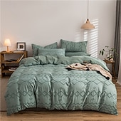 お買い得  羽毛布団カバーセット-3D刺繍の花柄寝具セット、ウォッシュドコットン4点セット、韓国風北欧風ベッドシーツセット、日本のミニマリスト風シンプル3点キルトカバーセット