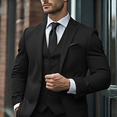 abordables Costumes formels-Pour des hommes Mariage Occasionnel Costumes d&#039;affaires Revers Cranté Noir Rouge Bordeaux Quotidien Affaires Couleur Unie Coupe Standard 3 pièces Simple Boutonnage Deux Boutons