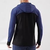 tanie Kurtki biegowe-Męskie Kolorowy blok Kurtka sportowa Jesień / Zima Kaptur Długi rękaw Athleisure Ochrona przed słońcem Lekki Siłownia Piesze wycieczki Bieganie Trening Joga Czarny Niebieski Ciemnoniebieski Odzie