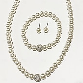 preiswerte Halskette für Damen-klassisches Perlenschmuckset – elegante weiße Imitationsperlenkette, Armband &amp; Ohrstecker für Damen