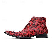 Miesten punaiset leopardikuvioiset nahkaiset nilkkurit, joissa nauhat ja terävä kärki, 100% naudannahkaa, muotisaappaat lavalle, klubeille ja trendikkäisiin asuihin. halpa Miesten joulukengät-Miesten punaiset leopardikuvioiset nahkaiset nilkkurit, joissa nauhat ja terävä kärki, 100% naudannahkaa, muotisaappaat lavalle, klubeille ja trendikkäisiin asuihin.