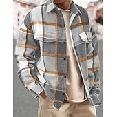olcso flanel ingek-Férfi Ing Flannel ing Gombos póló Overshirt Sárga Arcpír rózsaszín Narancssárga Világos szürke Sötétszürke Hosszú ujj Kockás Térfogatcsökkenés Hétköznapi Napi Ruházat Meleg Divat