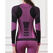 cheap Tops-Women's Baselayer Thermal Shirts Long Sleeve Crew Neck Top Outdoor Thermal Warm Winter Autumn / Fall Chinlon Patchwork Black Pink Blue Ski / Snowboard Tennis Winter Sports