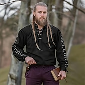 cheap Tops-Warrior Plus Size Punk &amp; Gothic Medieval Renaissance 17th Century T-shirt Men's Costume Vintage Cosplay Party Long Sleeve Shirt