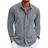  Men's Shirt Linen Shirt Summer Shirt Casual Shirt Beach Shirt Button Up Shirt Plain Vacation Casual Black White Light Green Pink Long Sleeve Collar Summer All Seasons Clothing Apparel