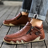 economico Stivaletti alla caviglia-mocassini da uomo in similpelle color castagna con cerniera laterale e suola flessibile, mocassini casual fatti a mano per la guida e l'uso all'aperto