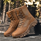 economico Scarponi da trekking-stivali da combattimento impermeabili marroni da uomo con suola ammortizzante e supporto rinforzato alla caviglia, calzature tattiche resistenti per lavoro, escursionismo e campeggio